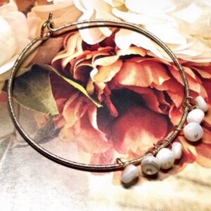 Elegant Gold Hoop Bracelet with White Shell Accents